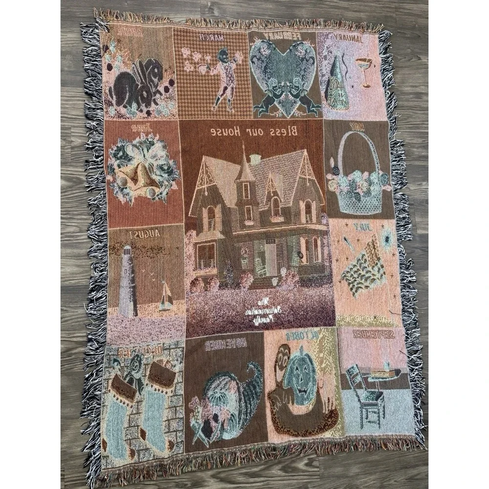 Vintage Americana Country Cottagecore Woven Throw Blanket Farmhouse Heirloom